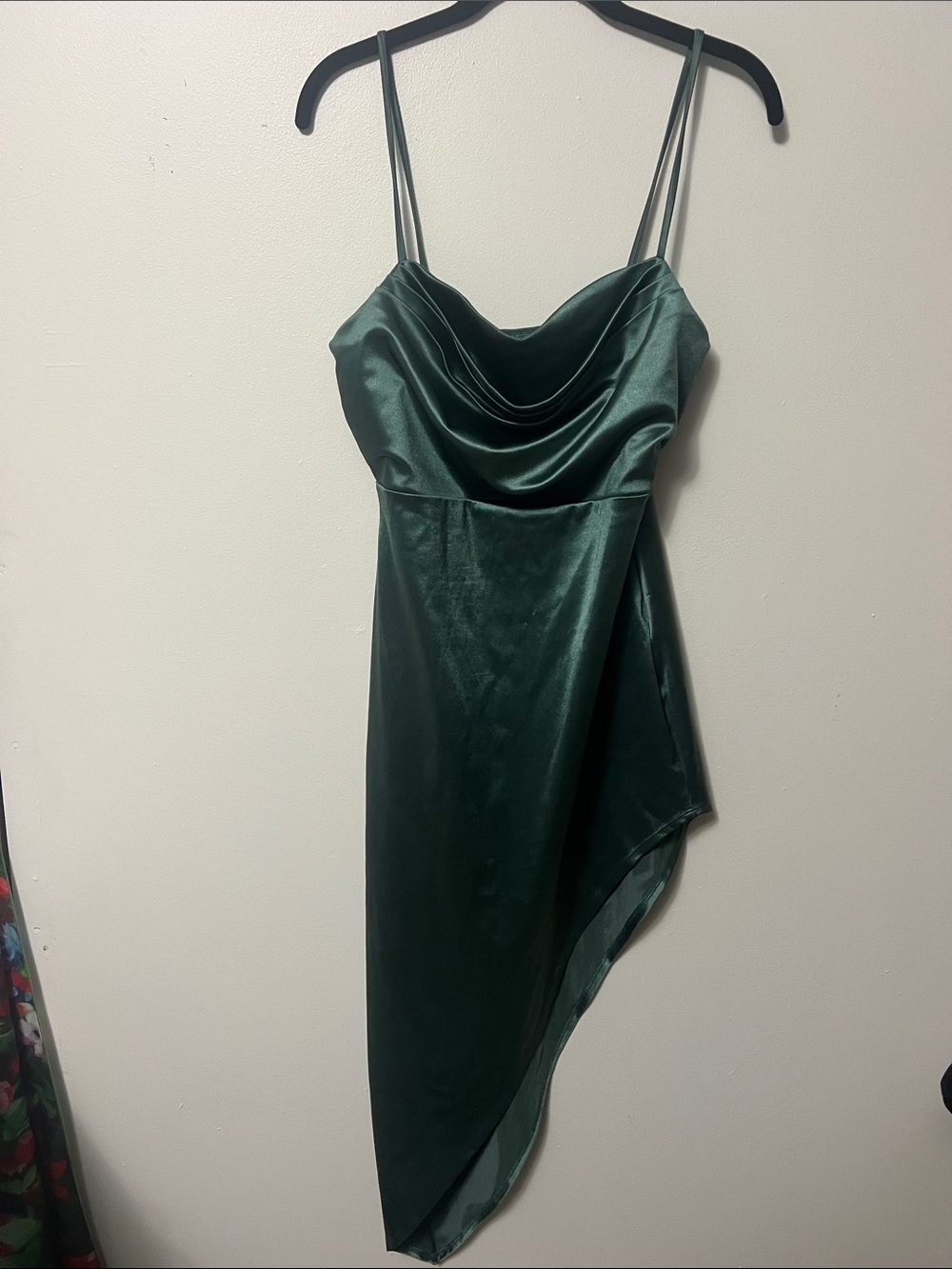 Windsor Green Satin Asymmetric Cowl Slip Dress